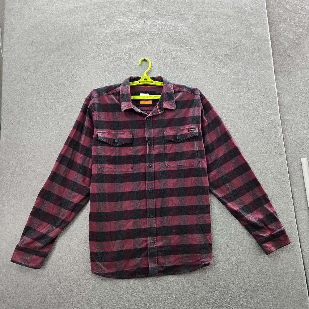 HAWX Men Button Up‎ Shirt XL Red Plaid Flannel Skate Long Sleeve Logo Y2K